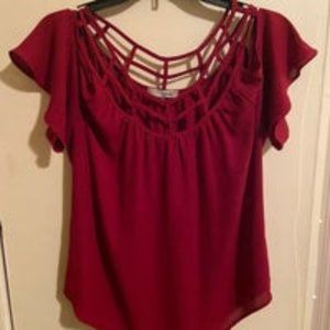 Dark Red Cold Shoulder Blouse